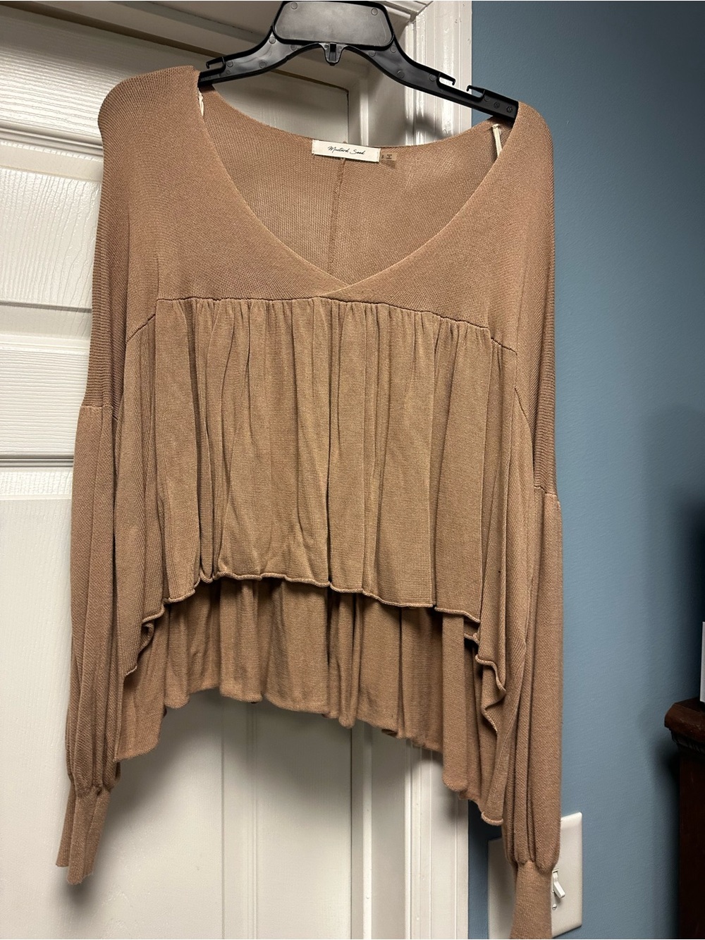 Mustard Seed taupe knit layered V-neck top